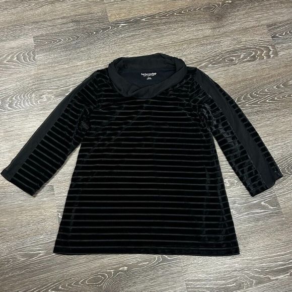 Soft Surrounding Black 3/4 Sleeve Velvet Striped Blouse Sweater Size XS - Picture 1 of 5